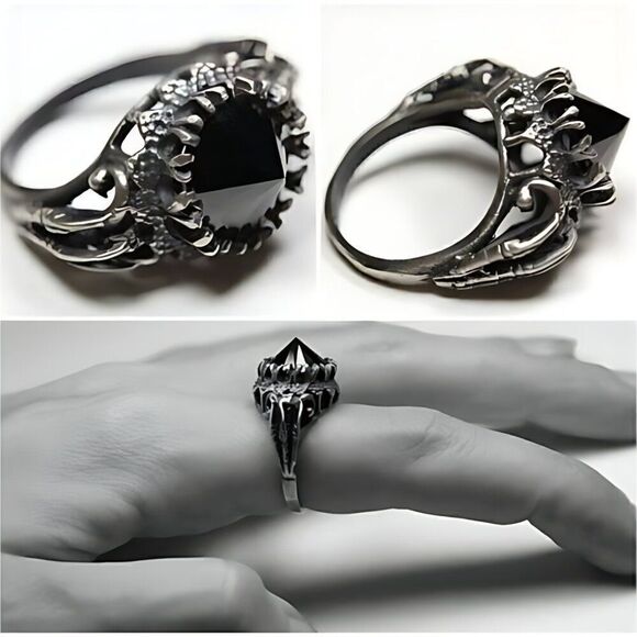 NEW Bloodmilk Jewelry Belonging to the Darkness Silver & Black Onyx Gothic Ring - Picture 4 of 7